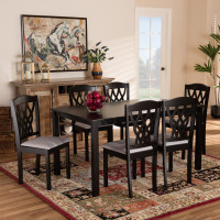 Baxton Studio RH1017C-Grey/Dark Brown-7PC Dining Set Salem Modern and Contemporary Grey Fabric Upholstered and Dark Brown Finished Wood 7-Piece Dining Set